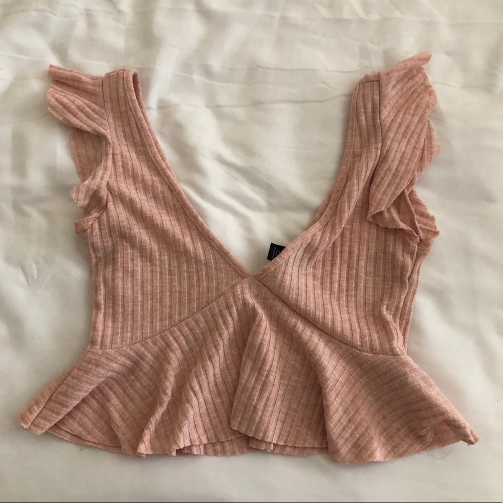 Pink Ruffled Flowy Cropped Top